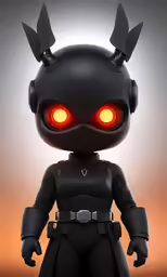 a character that looks like an alien in black with glowing eyes