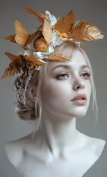 a head piece with feathers and flowers