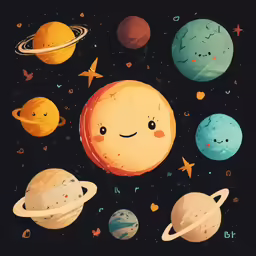 a group of planets that are different colors