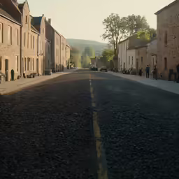 a view down a long, narrow road in the middle of an empty neighborhood