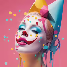 a woman with makeup painted in the colors of clown