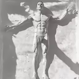 a statue of a man holding two hands on the ground