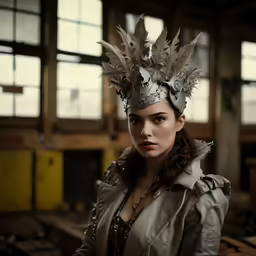 there is a woman in an old factory