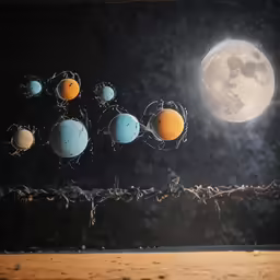 the solar system is seen through the barbed wire fence