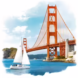 a sailboat passing underneath the golden gate bridge