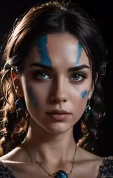 a young woman with blue paint on her face