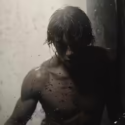 a person in the reflection of water on his face