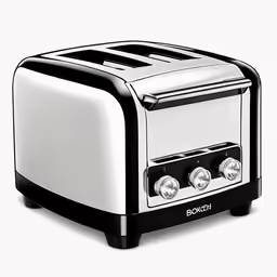 the black and white toaster has two toasters on it