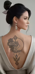 back view of girl with abstractal tattoo