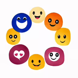 a circle of smiley faces with one holding a heart