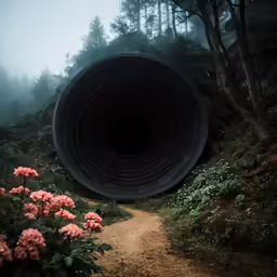 a tunnel tunnel is shown as it passes through a forest