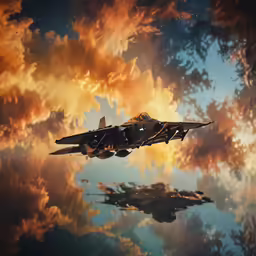 fighter jet flying through cloudy blue and cloudy sky