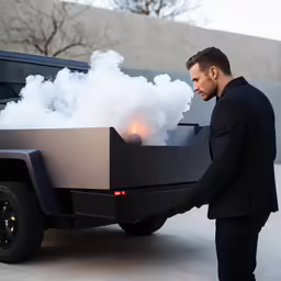 a man is holding onto his vehicle as it burns