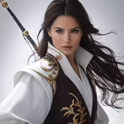 a woman dressed in traditional thai attire and holding a sword