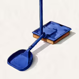 a small blue shovel leaning into a square with two handles on each end