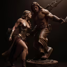 a woman standing next to a man in costume