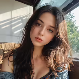 this young woman has long hair sitting down
