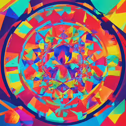a close up image of an abstract painting,a circle is depicted in multicolored art