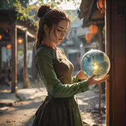 a woman holding a clear bowl of liquid