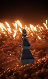 a dark background shows lots of rocks and lights