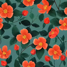 an orange flower with green leaves is on a blue background