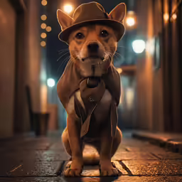 a dog wearing a top hat and scarf