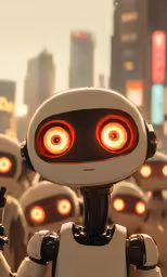 several people wearing white and red robots with their hands