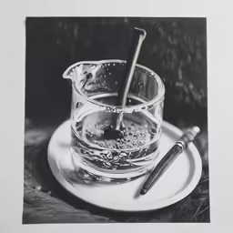a photograph of a water pitcher and some liquid