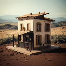 a model of a house on a barren plain
