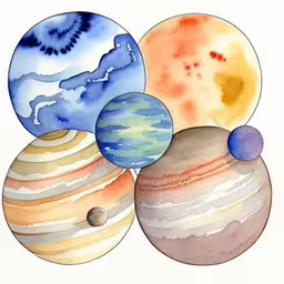 there is an image of many planets in the sky,the six planets that are in the same order