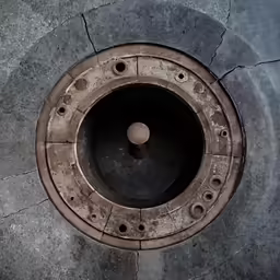 an overhead view of a large round metal object