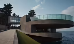 a building next to a body of water