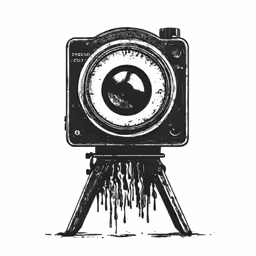 a camera sitting on top of a tripod with dripping paint