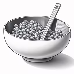 a bowl full of nuts and spoon with white handle