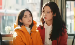 two women sitting down next to each other