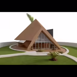 a drawing of a modern building is in the grass