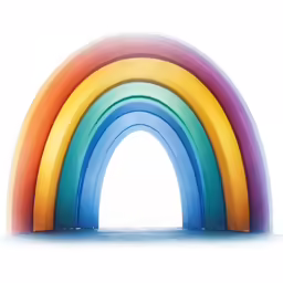 an arch over looking the water and a rainbow