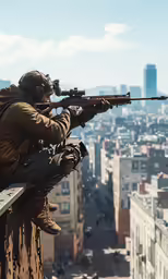 a soldier holding a rifle is looking at the horizon