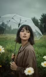 the girl is posing for a picture with her umbrella