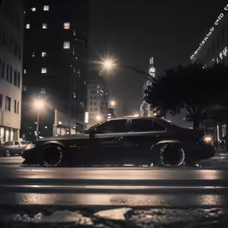 a car parked on a city street at night