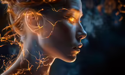 a beautiful woman with bright glowing hair