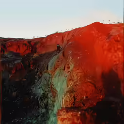a beautiful red cliff with a surfer riding it