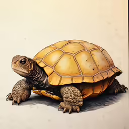 an oil painting of a turtle sitting on the ground