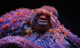 the orange stuff on the face of a man is all over the fabric