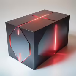 an illuminated box with red lights
