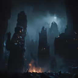 an alien like scene of a sci - filthy city at night