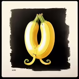 a painting of two yellow bananas next to each other