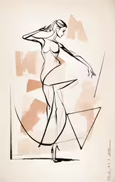 a drawing of a woman in a dress walking,a drawing of a woman with her hand on her hip
