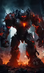 a robot standing in the middle of a city