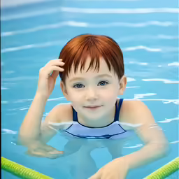 a child is in the water holding on to his head